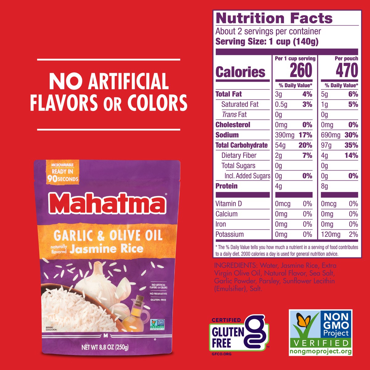 slide 9 of 9, Mahatma Jasmine Rice, Garlic & Olive Oil - 8.8 oz, 8.8 oz