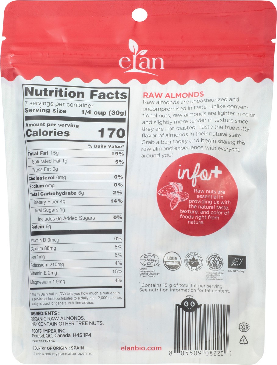 slide 10 of 13, Elan Organic Raw Almonds 7 oz, 7 oz
