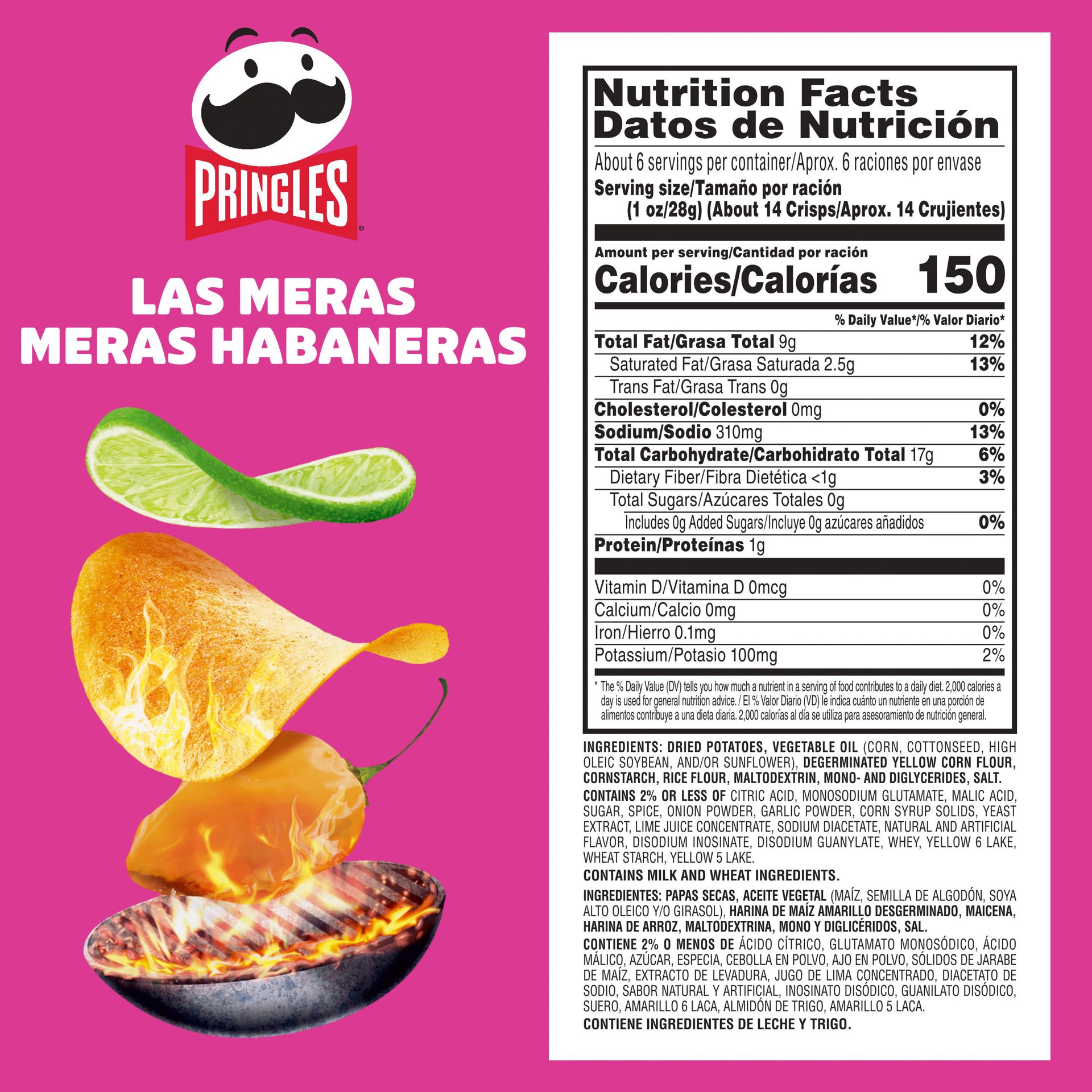 slide 4 of 5, Pringles Potato Crisps, Lunch Snacks, On-the-Go Snack, Las Meras Meras Habaneras, 5.5oz Can, 1 Can, 5.5 oz