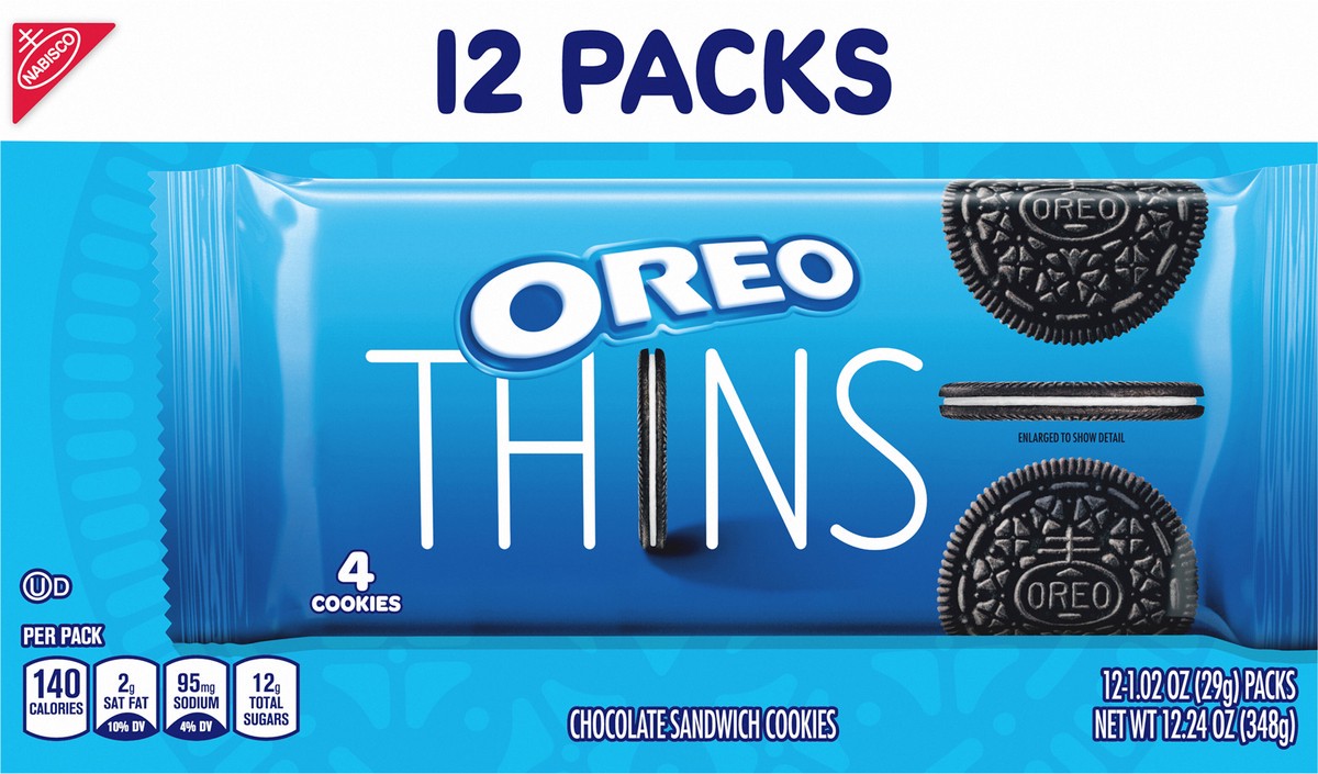 slide 4 of 9, Oreo Thins Chocolate Sandwich Cookies, 12.24 oz