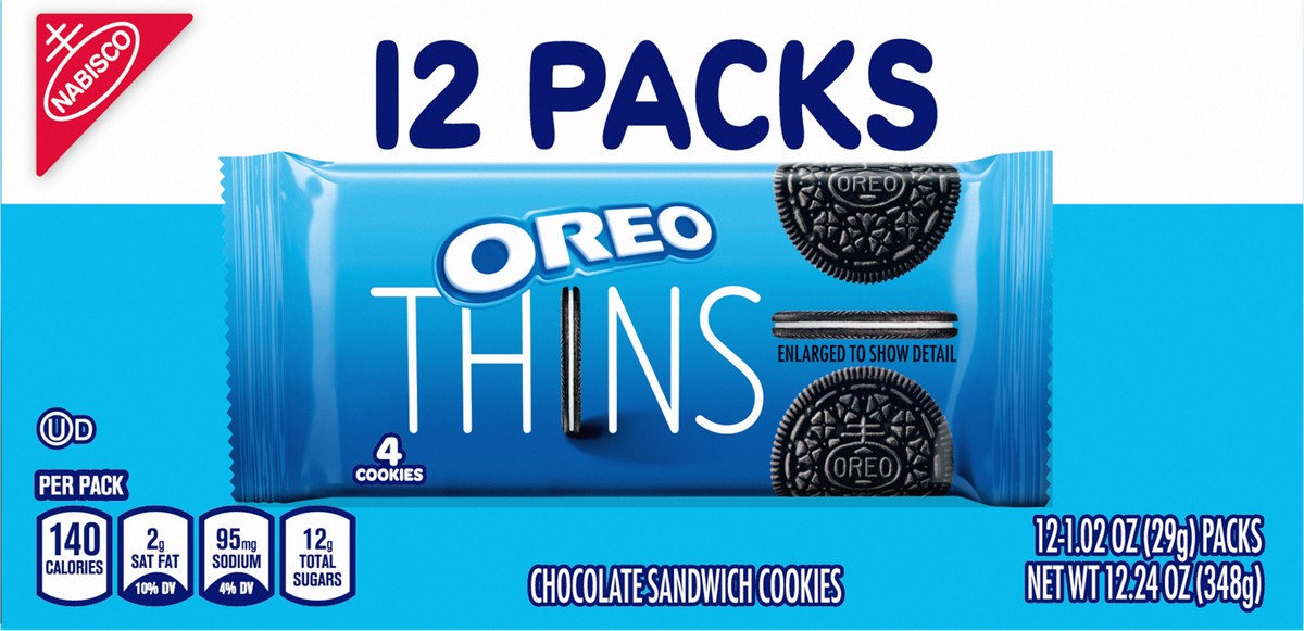 slide 7 of 9, Oreo Thins Chocolate Sandwich Cookies, 12.24 oz