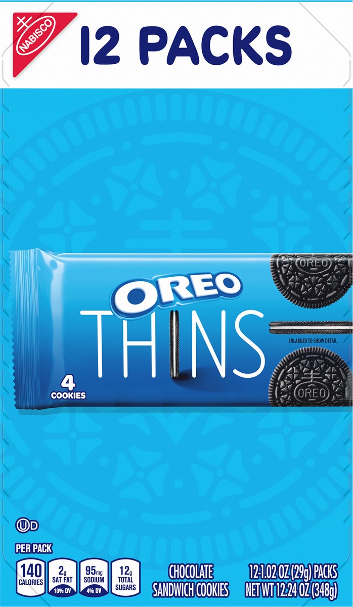 slide 5 of 9, Oreo Thins Chocolate Sandwich Cookies, 12.24 oz