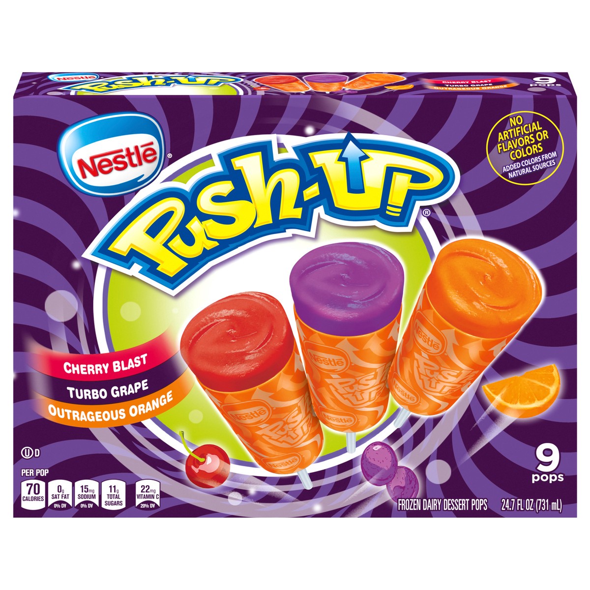 slide 1 of 9, Nestlé Push-Up Cherry Blast/Turbo Grape/Outrageous Orange Frozen Dairy Dessert Pops 9 ea, 9 ct