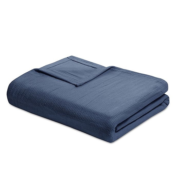 slide 1 of 3, Madison Park Freshspun Basketweave Cotton King Blanket - Navy, 1 ct