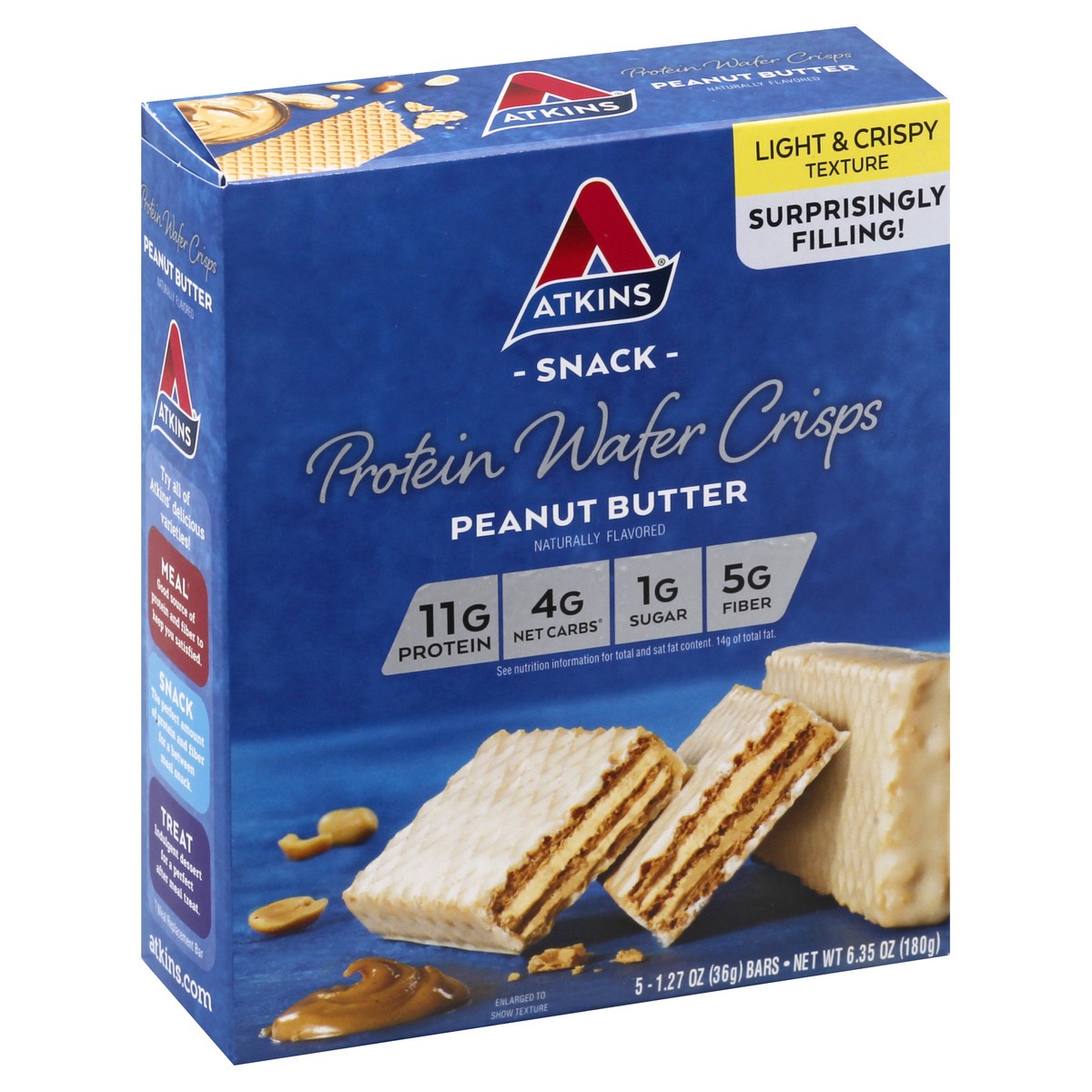 slide 2 of 9, Atkins Snack Peanut Butter Protein Wafer Crisps, 5 ct; 1.27 oz