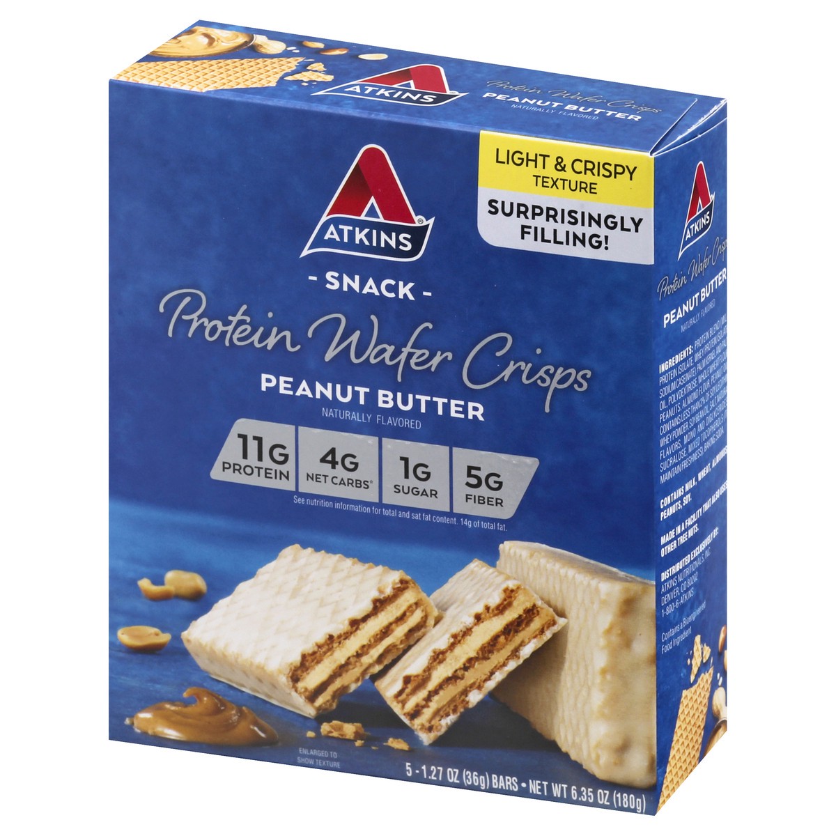 slide 3 of 9, Atkins Snack Peanut Butter Protein Wafer Crisps, 5 ct; 1.27 oz