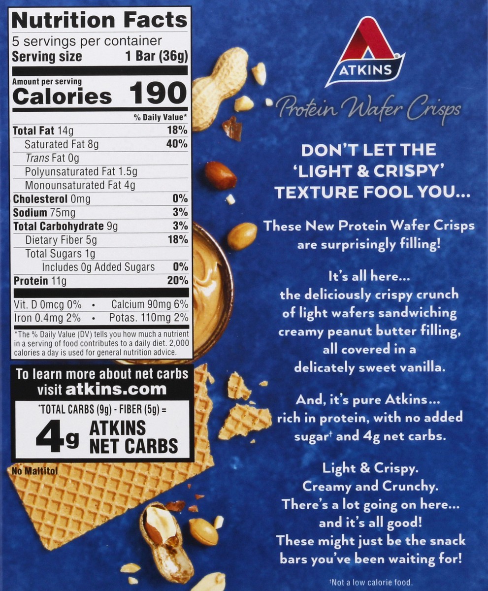 slide 5 of 9, Atkins Snack Peanut Butter Protein Wafer Crisps, 5 ct; 1.27 oz