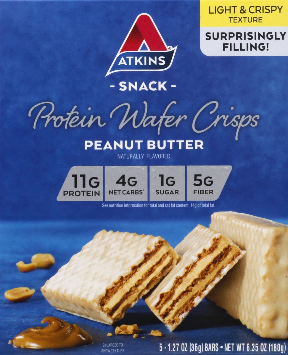 slide 6 of 9, Atkins Snack Peanut Butter Protein Wafer Crisps, 5 ct; 1.27 oz