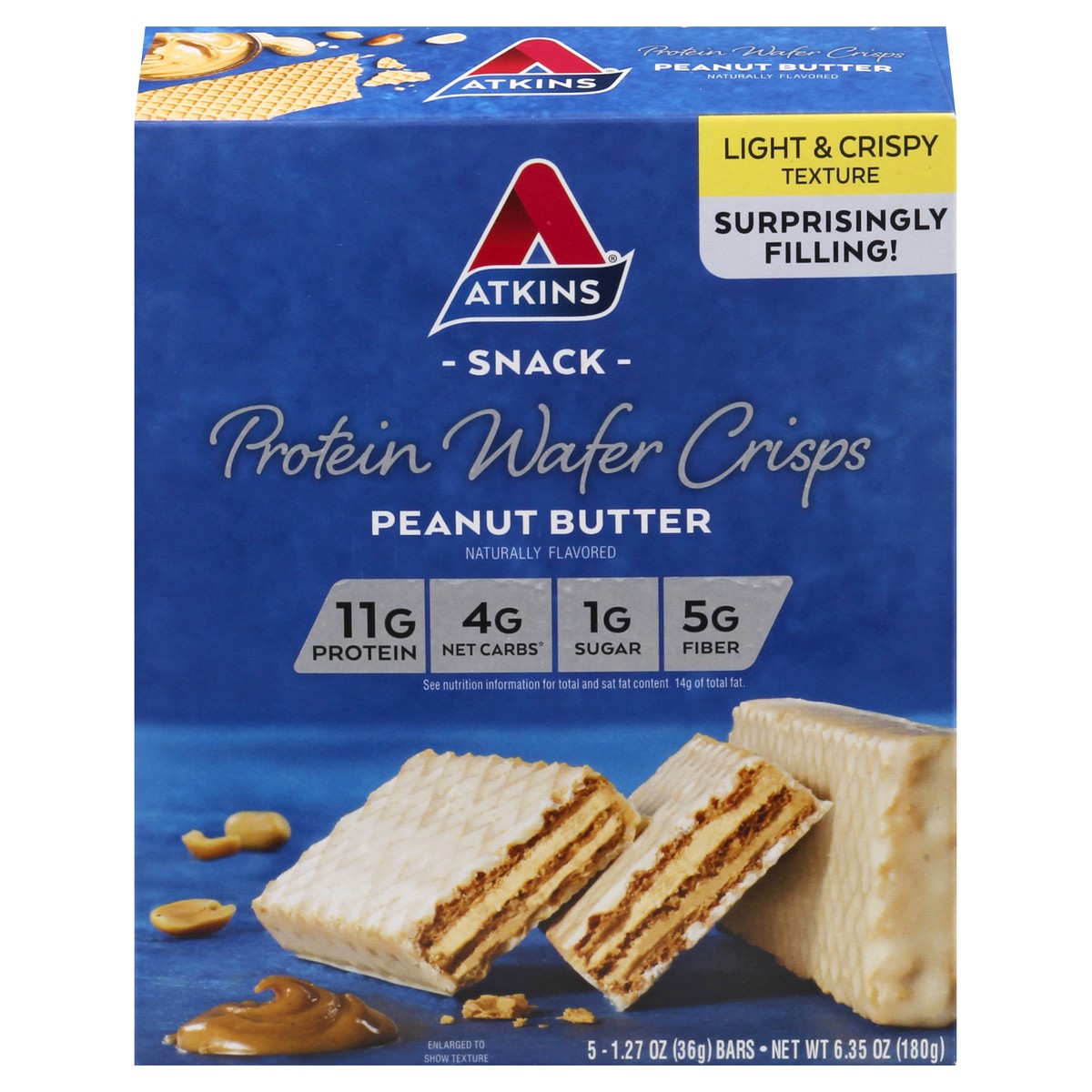 slide 1 of 9, Atkins Snack Peanut Butter Protein Wafer Crisps, 5 ct; 1.27 oz