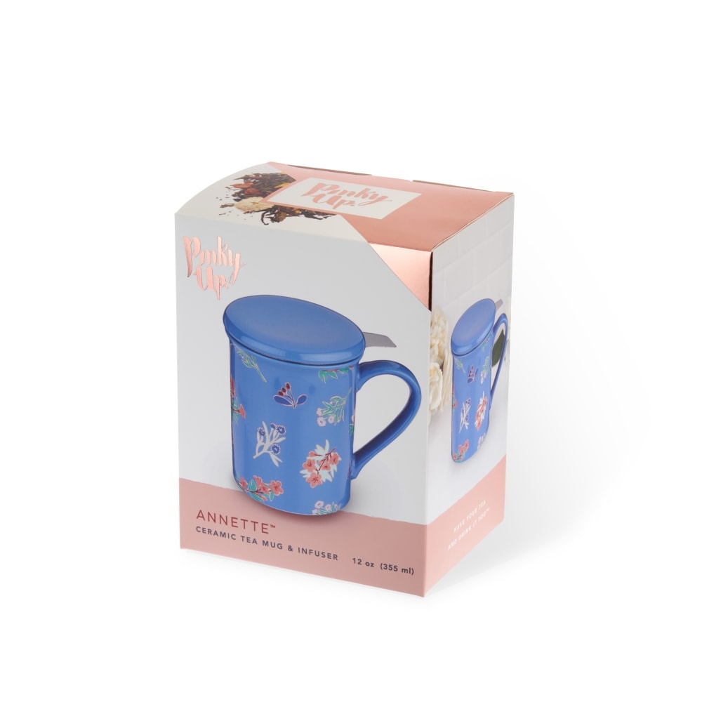 slide 1 of 1, true Fabrications Pinky Up Annette Floral Ceramic Tea Mug & Infuser - Blue, 12 oz