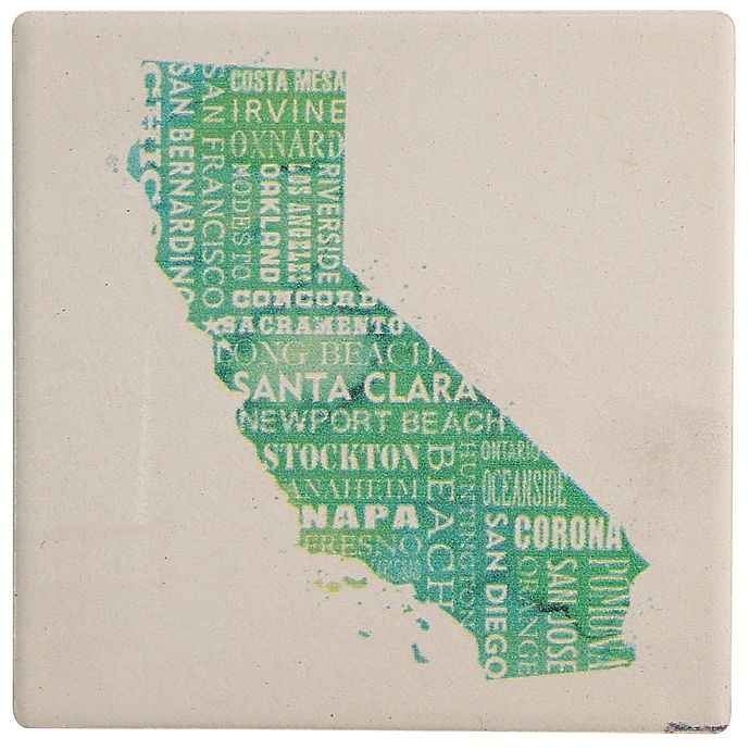 slide 1 of 1, Thirstystone Green California Typography Single Square Coaster, 1 ct