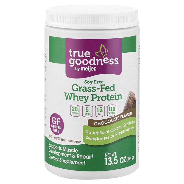 slide 1 of 1, True Goodness Grass Fed Whey Protein Powder, Chocolate Flavor, 13.5 oz