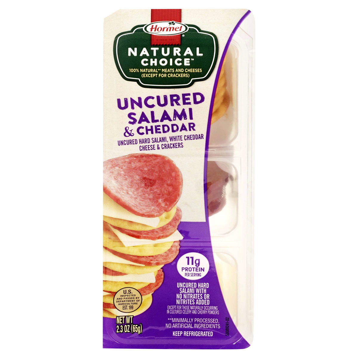 slide 1 of 8, Hormel Natural Choice Uncured Salami & Cheddar Cheese & Crackers, 2.3 oz