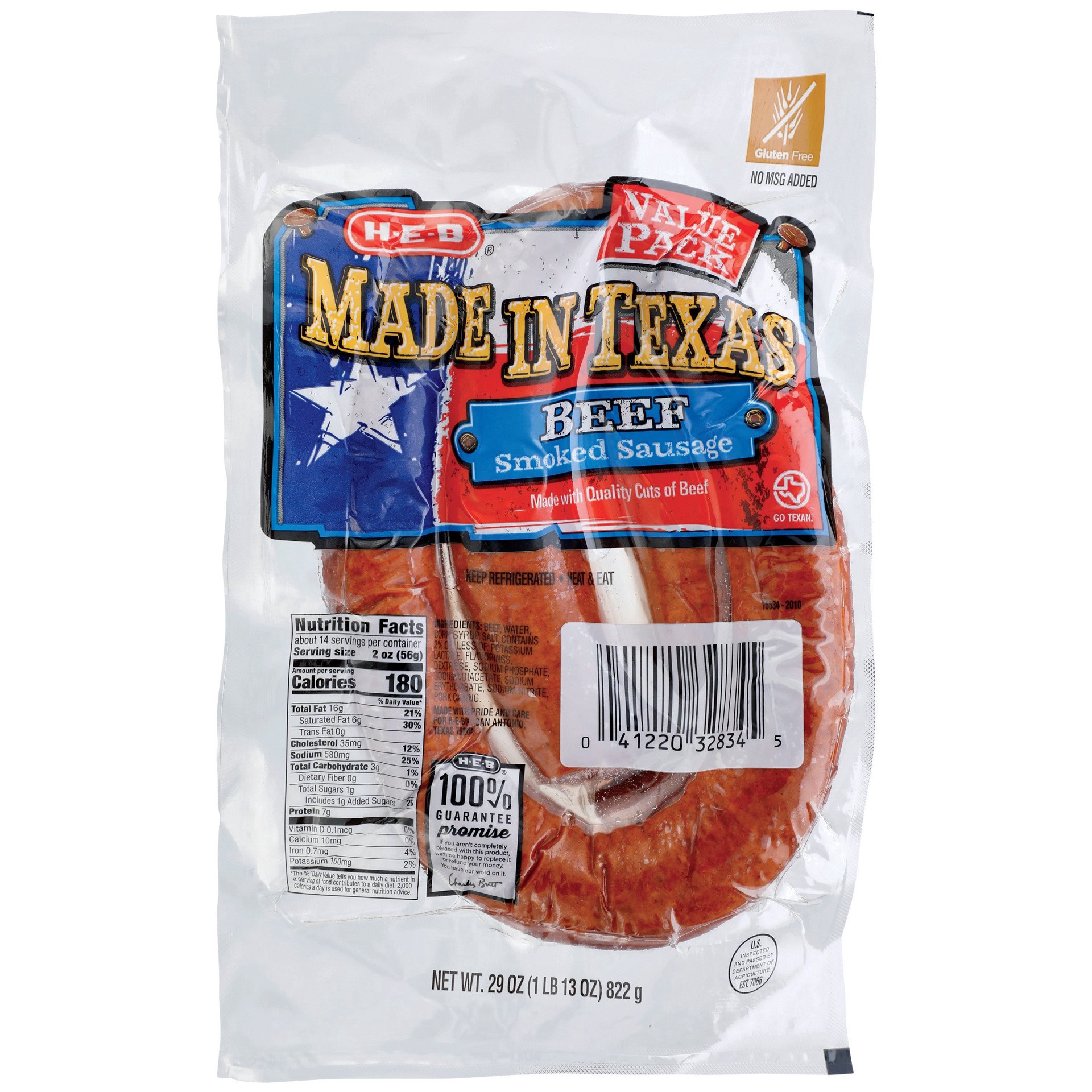 slide 1 of 1, H-E-B Beef Smoked Sausage Value Pack, 32 oz
