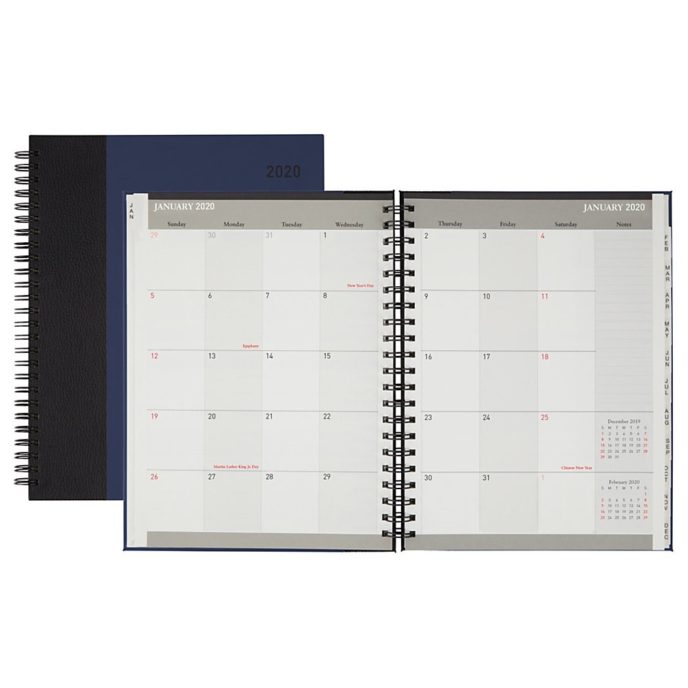 slide 1 of 1, Office Depot Brand Wide Stripe Monthly Planner, 7'' X 9'', Black/Blue, January To December 2020, 1 ct