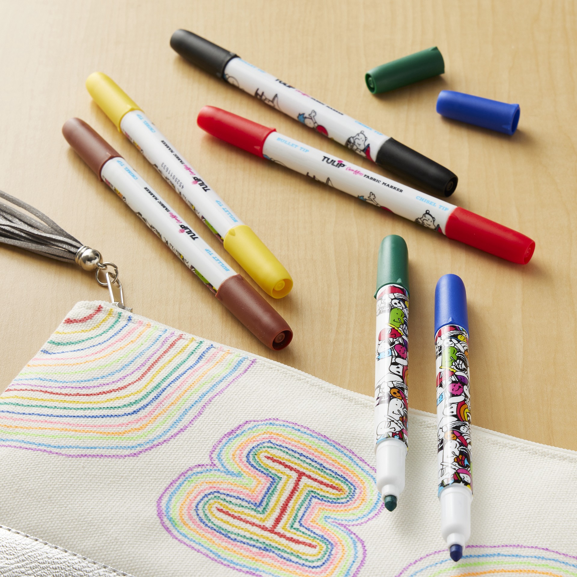slide 6 of 7, Tulip Graffiti Fabric Markers Rainbow, 5.5 in x 3.9 in x 0.63 in