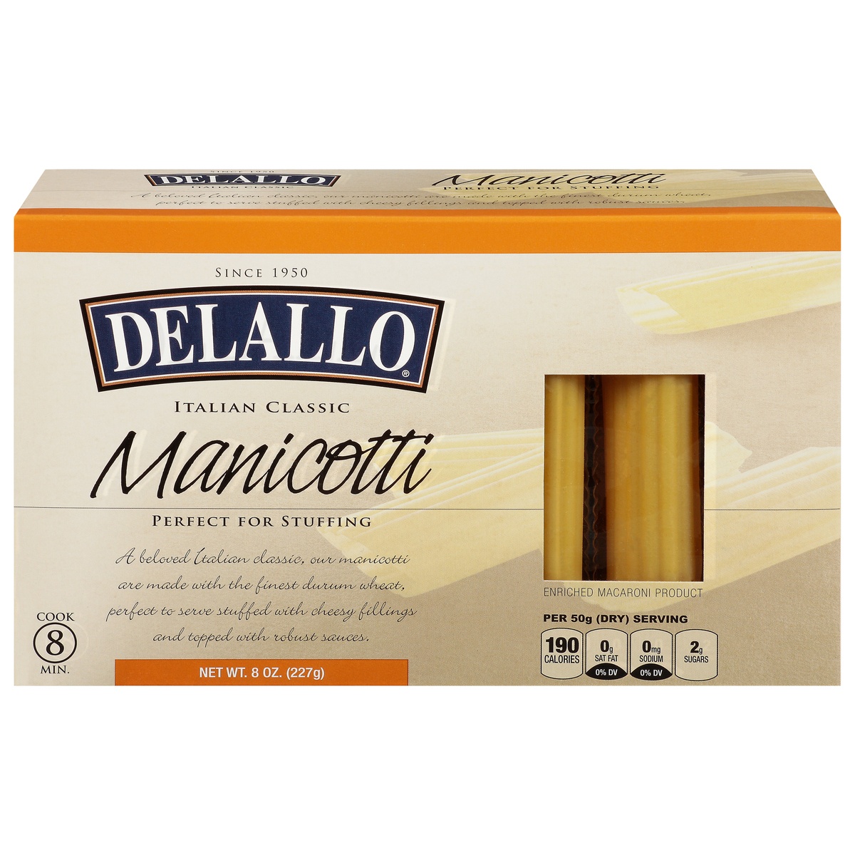 slide 1 of 1, DeLallo Manicotti Pasta, 8 oz