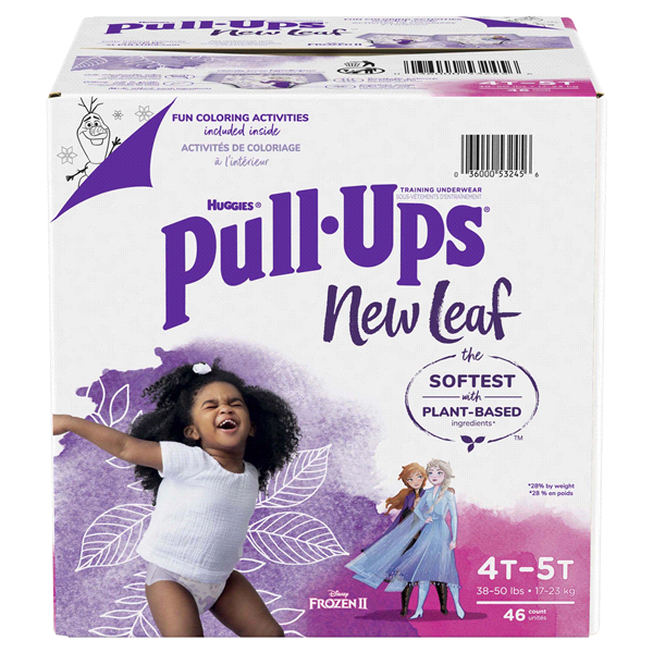 slide 1 of 1, Pull-Ups New Leaf Girls' Disney Frozen Potty Training Pants, 4T-5T (38-50 lbs), 46 Ct, 46 cnt