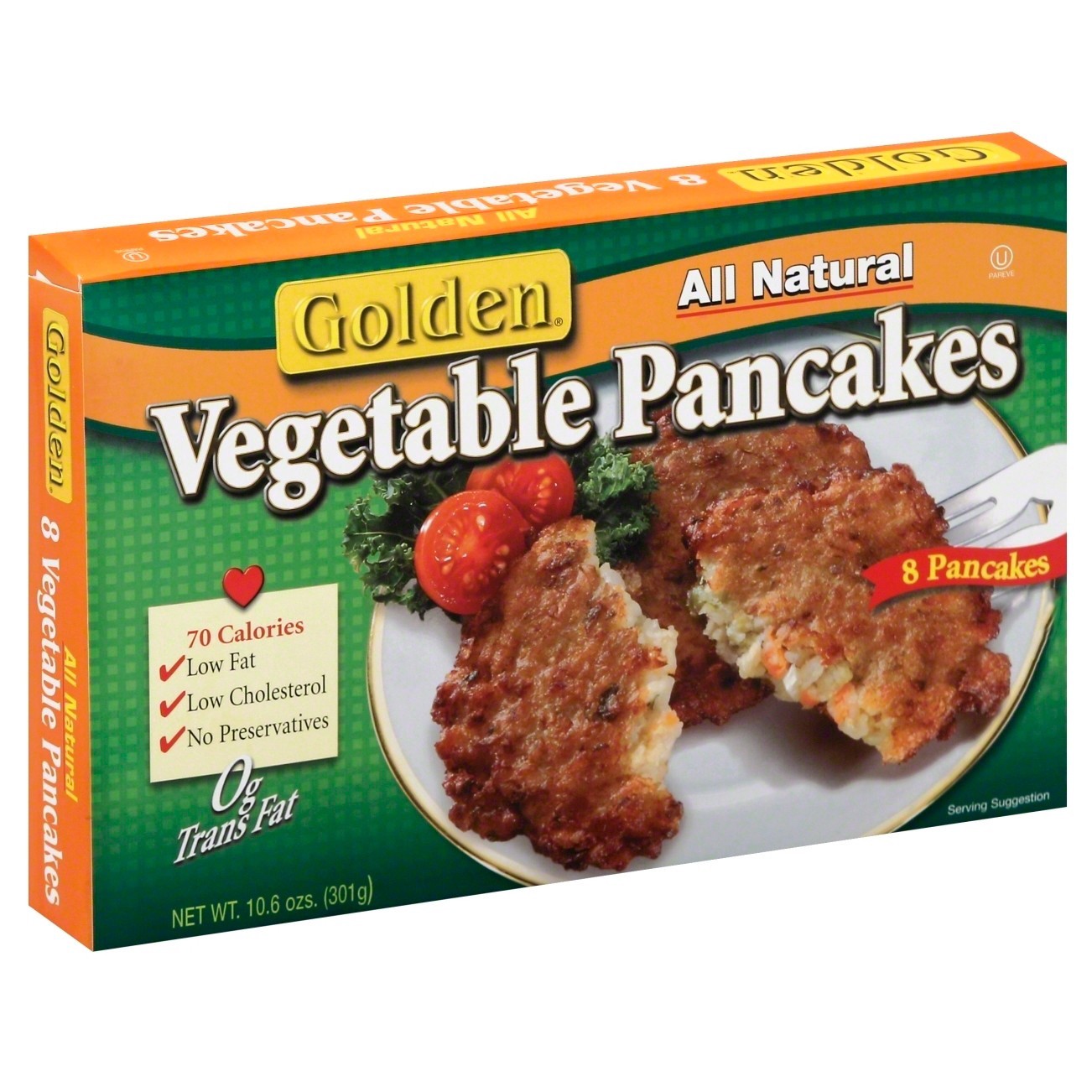 slide 1 of 9, Golden Vegetable Frozen Pancakes, 10.6 oz