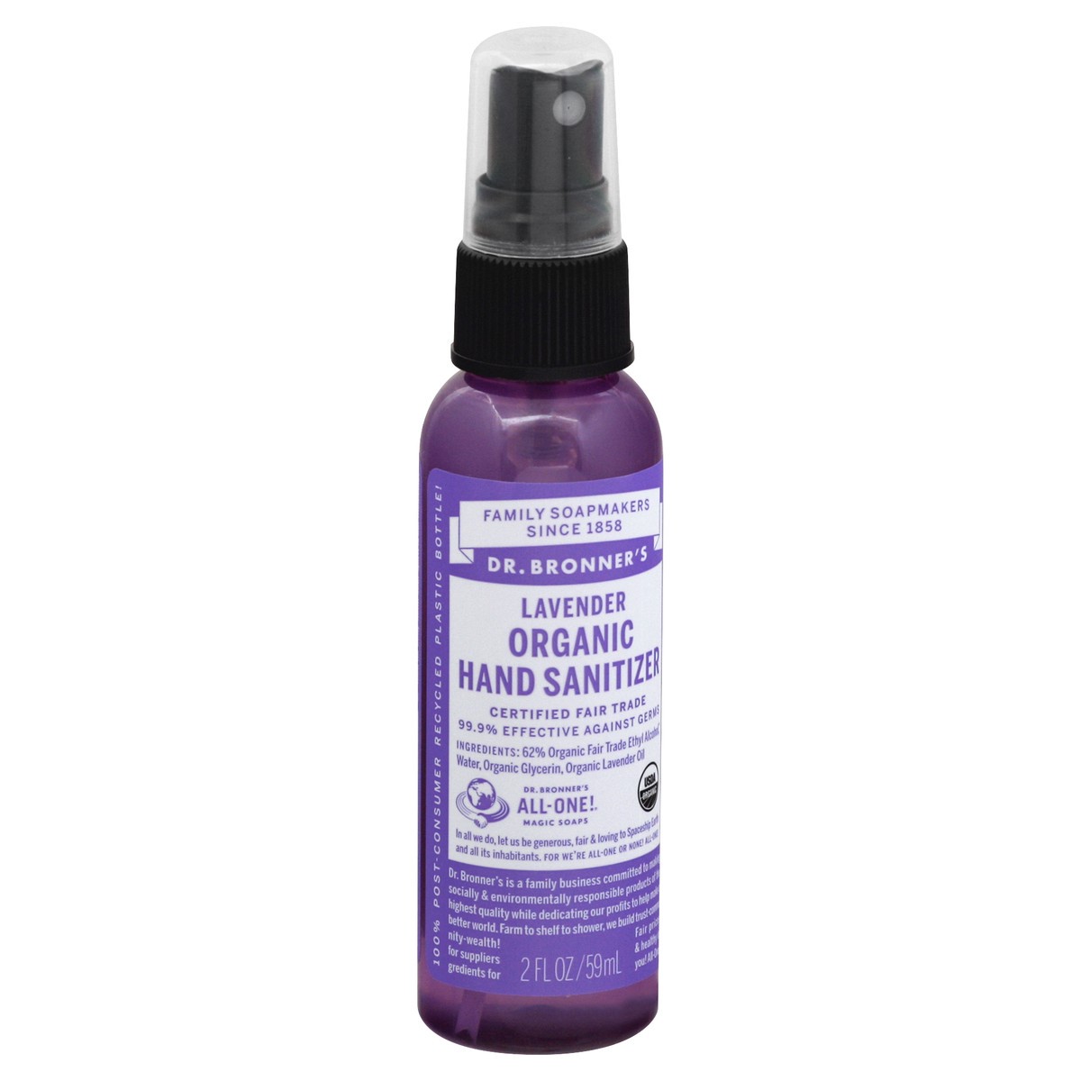 slide 2 of 9, Dr. Bronner's organic hand sanitizer, lavender, 2 fl oz