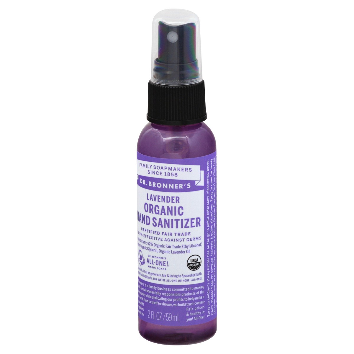 slide 5 of 9, Dr. Bronner's organic hand sanitizer, lavender, 2 fl oz