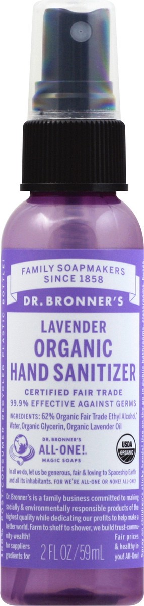 slide 6 of 9, Dr. Bronner's organic hand sanitizer, lavender, 2 fl oz