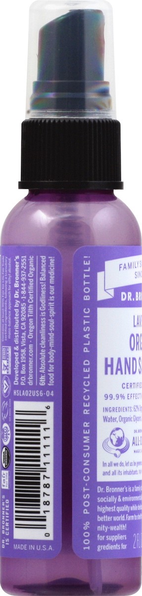 slide 8 of 9, Dr. Bronner's organic hand sanitizer, lavender, 2 fl oz