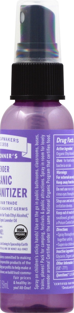 slide 3 of 9, Dr. Bronner's organic hand sanitizer, lavender, 2 fl oz