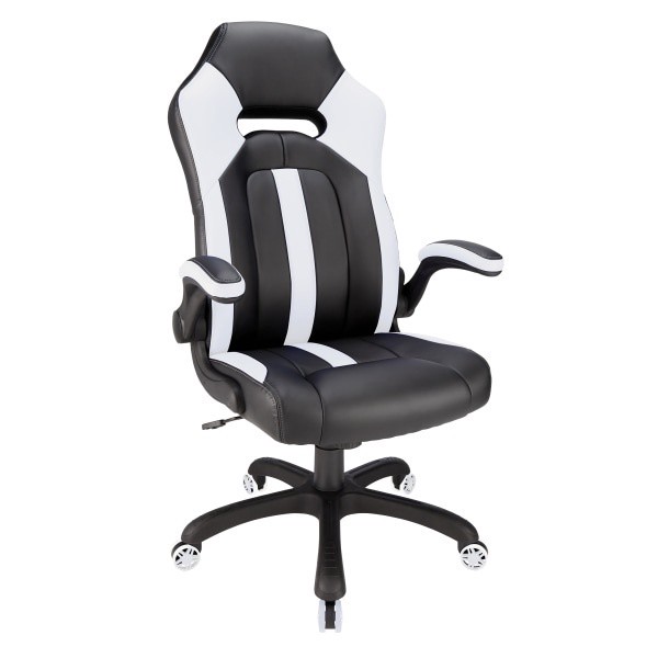 slide 8 of 10, Realspace Bonded Leather High-Back Gaming Chair, Black/White, 1 ct