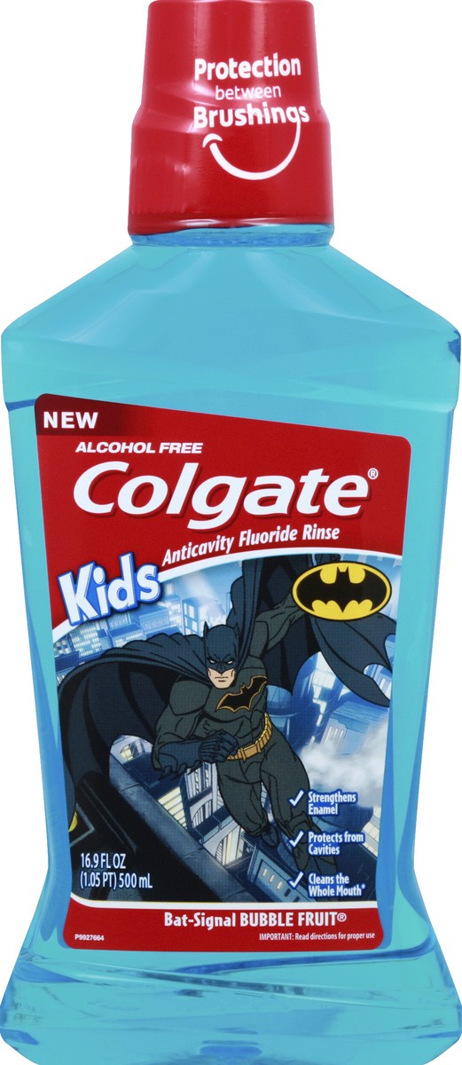 slide 2 of 2, Colgate Fluoride Rinse Anticavity Kids Batman Bat Signal Bubble Fruit, 16.9 oz