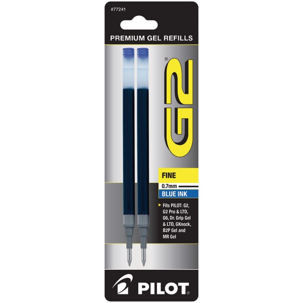 slide 1 of 4, Pilot Rollerball Pen Refills, Fits Dr. Grip Gel, G-2, Fine Point Blue, 2 ct; 0.7 mm