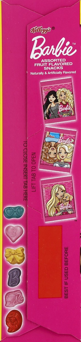 slide 3 of 7, Kellogg's Barbie Fruit Flavored Snacks Assorted Fruit Flavored, 8 oz