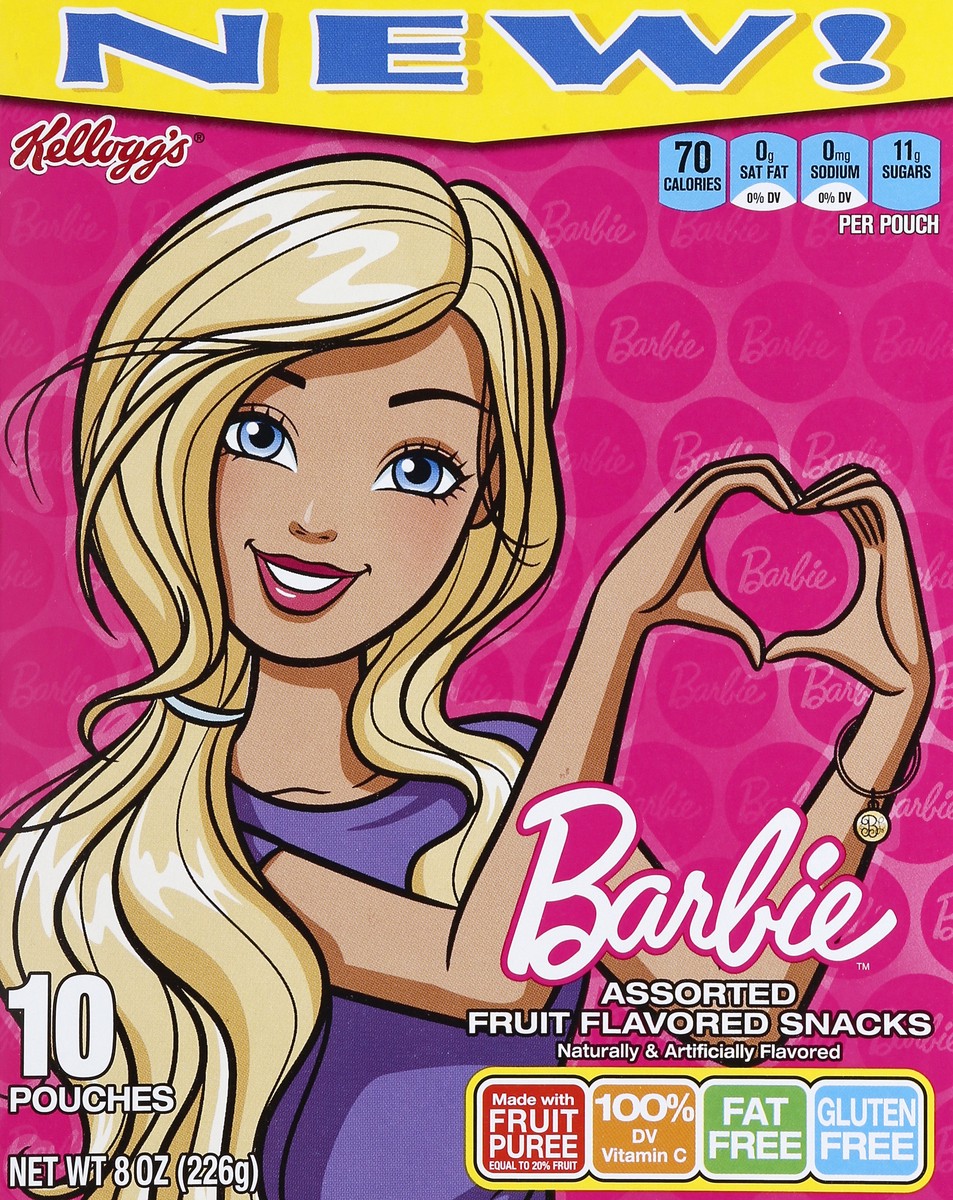 slide 5 of 7, Kellogg's Barbie Fruit Flavored Snacks Assorted Fruit Flavored, 8 oz