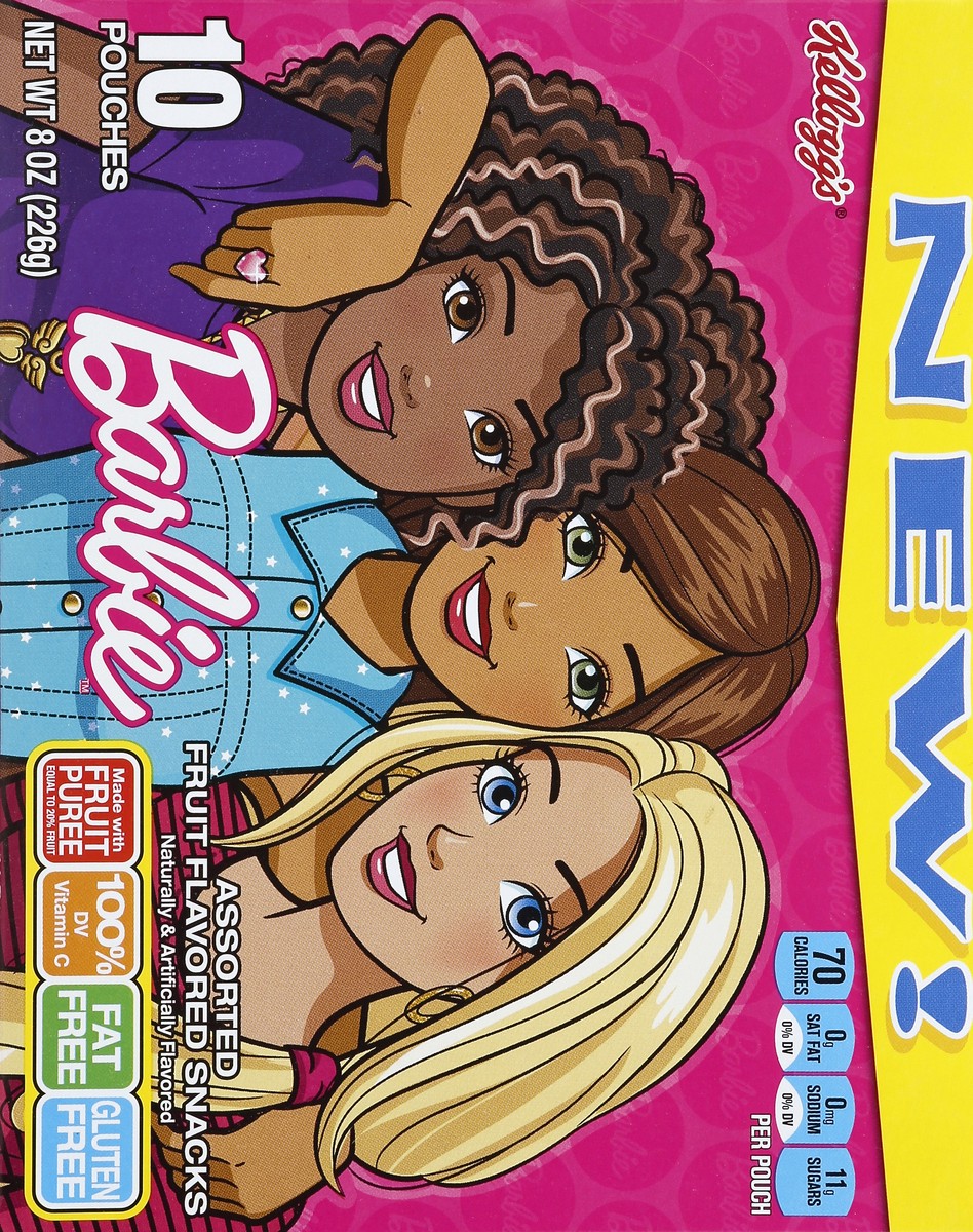 slide 6 of 7, Kellogg's Barbie Fruit Flavored Snacks Assorted Fruit Flavored, 8 oz