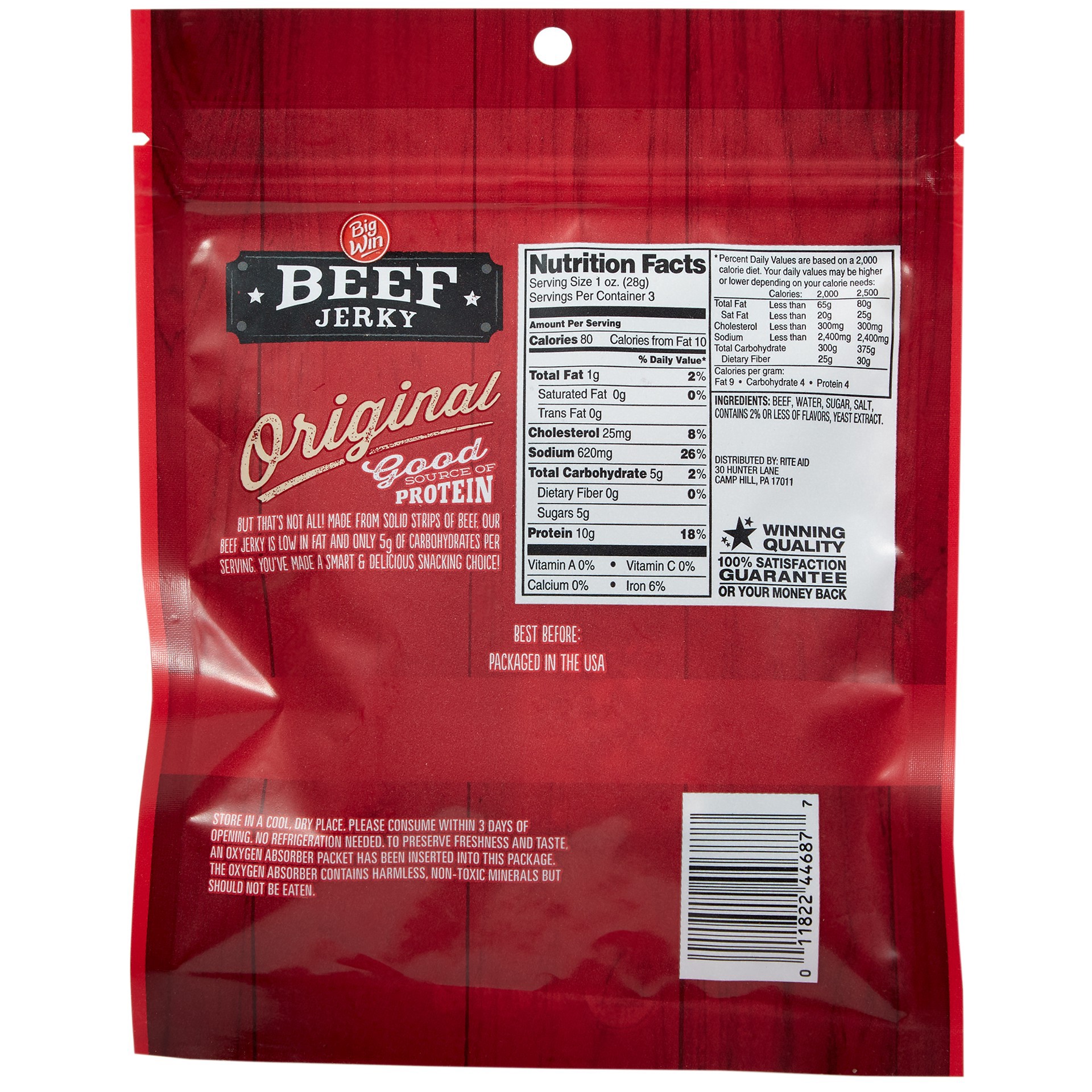 slide 2 of 2, Big Win Beef Jerky, Original, 3 oz