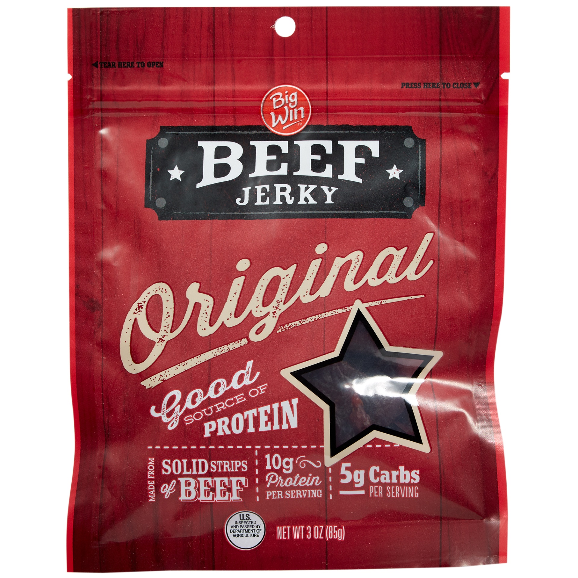 slide 1 of 2, Big Win Beef Jerky, Original, 3 oz