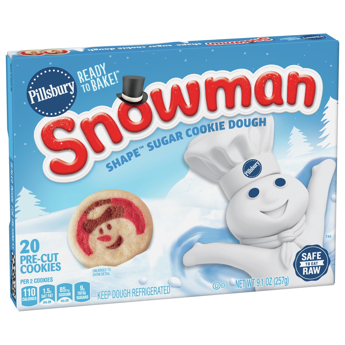 slide 9 of 9, Pillsbury Ready to Bake Snowman Shape Sugar Cookie Dough, 20 Cookies, 9.1 oz, 20 ct