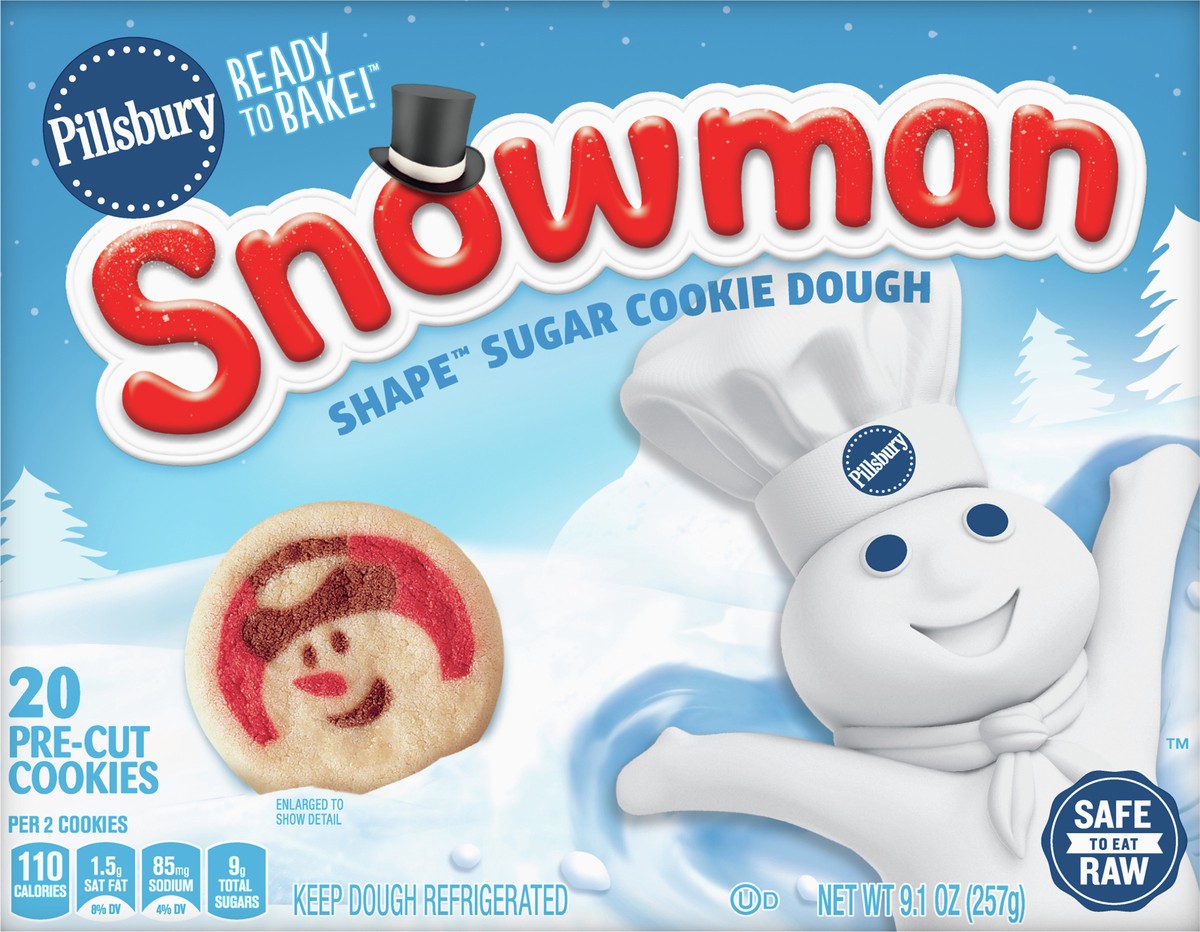 slide 2 of 9, Pillsbury Ready to Bake Snowman Shape Sugar Cookie Dough, 20 Cookies, 9.1 oz, 20 ct