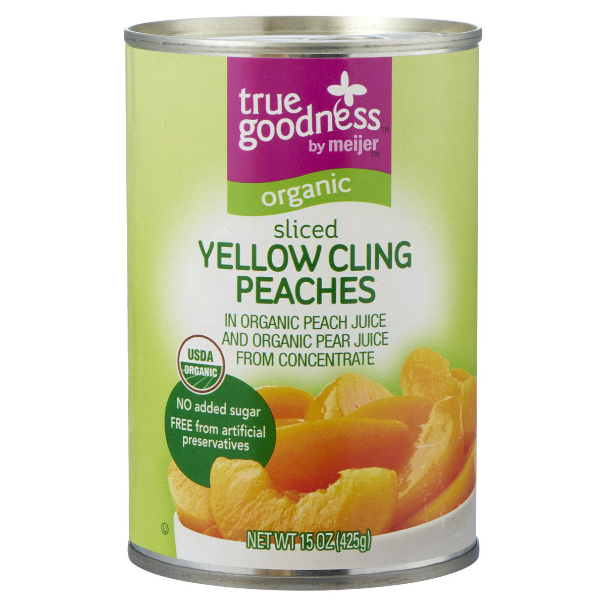 slide 1 of 17, True Goodness Organic Sliced Yellow Cling Peach Slices, 15 oz