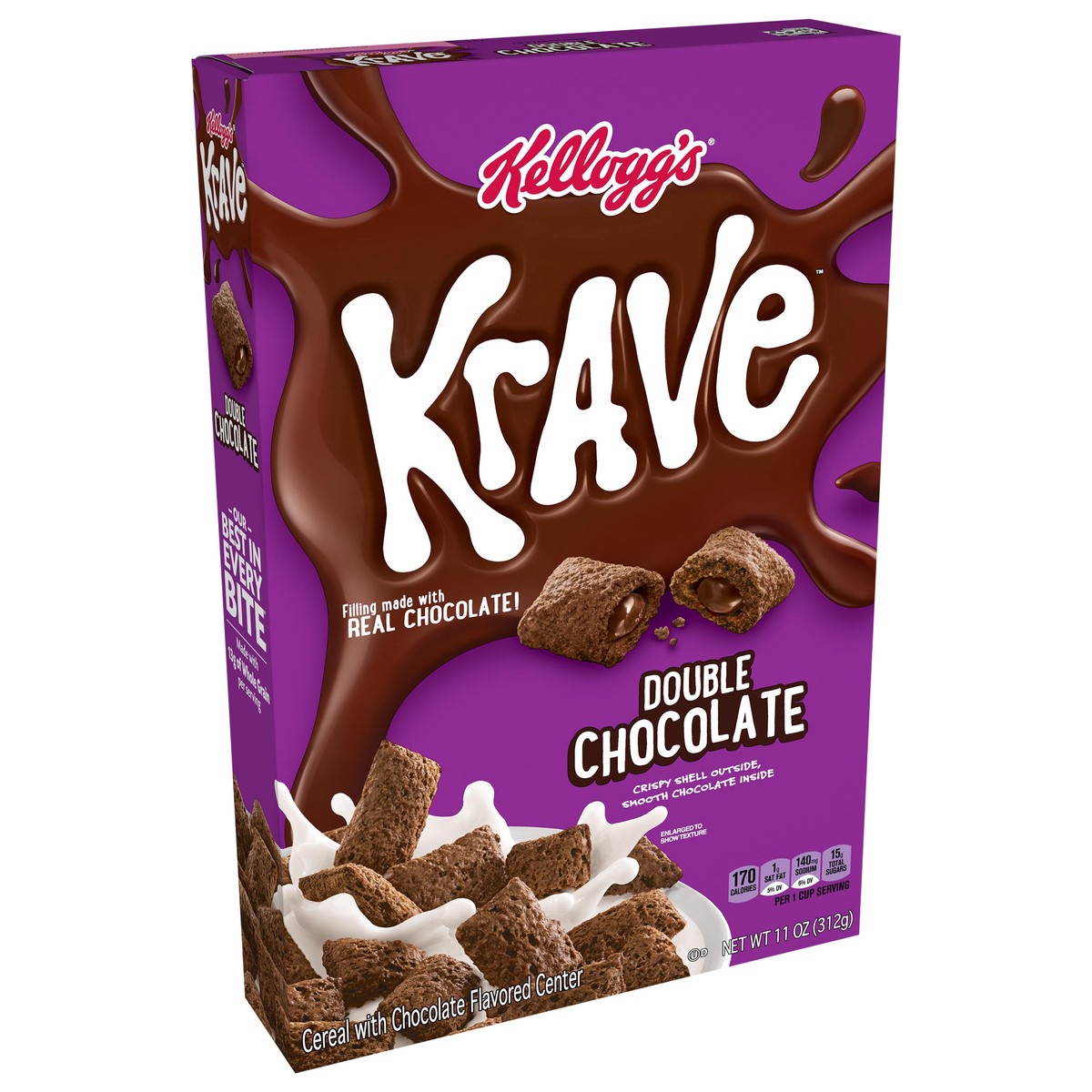 slide 3 of 10, Krave Kellogg's Krave Breakfast Cereal, Double Chocolate, 312g, Box, 11 oz