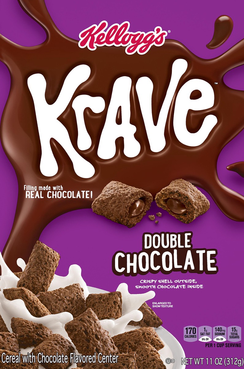 slide 10 of 10, Krave Kellogg's Krave Breakfast Cereal, Double Chocolate, 312g, Box, 11 oz