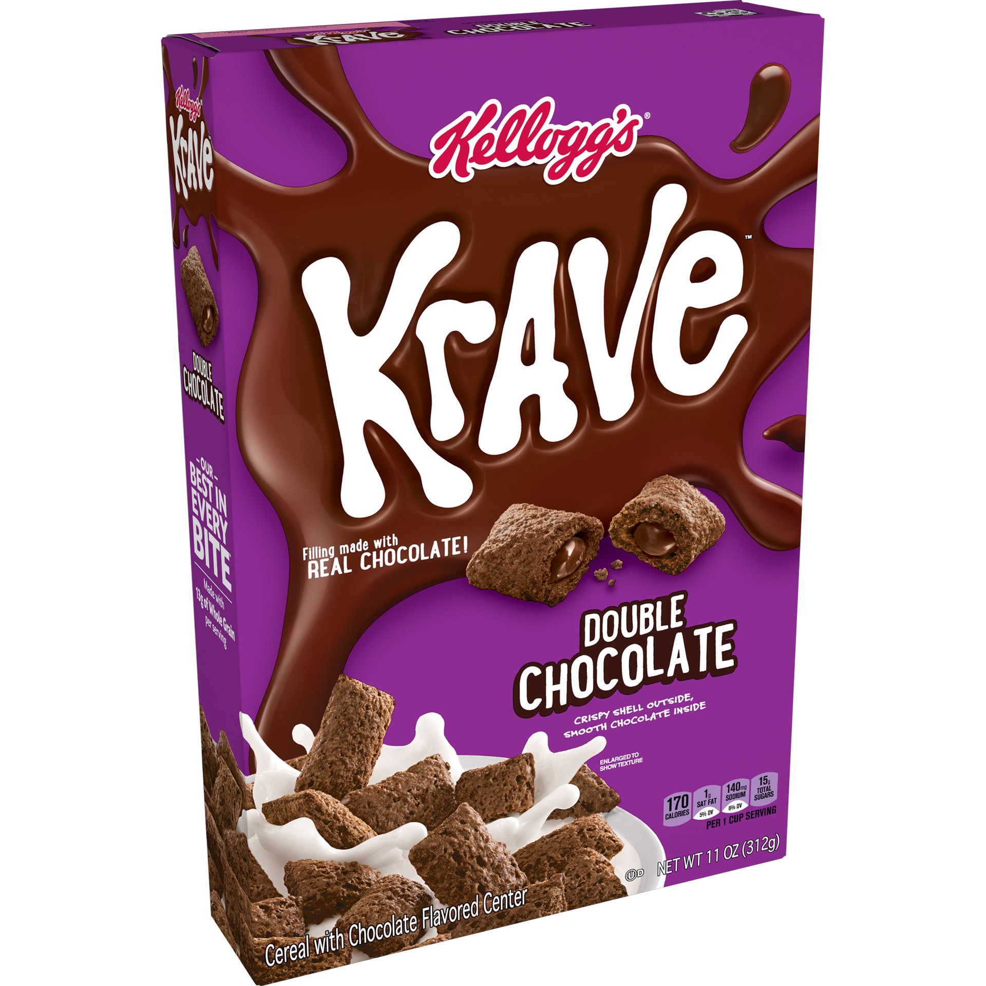 slide 1 of 10, Krave Kellogg's Krave Breakfast Cereal, Double Chocolate, 312g, Box, 11 oz