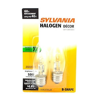 slide 1 of 1, Sylvania 40 Watt Halogen Decor Medium Base Light Bulbs, 2 ct