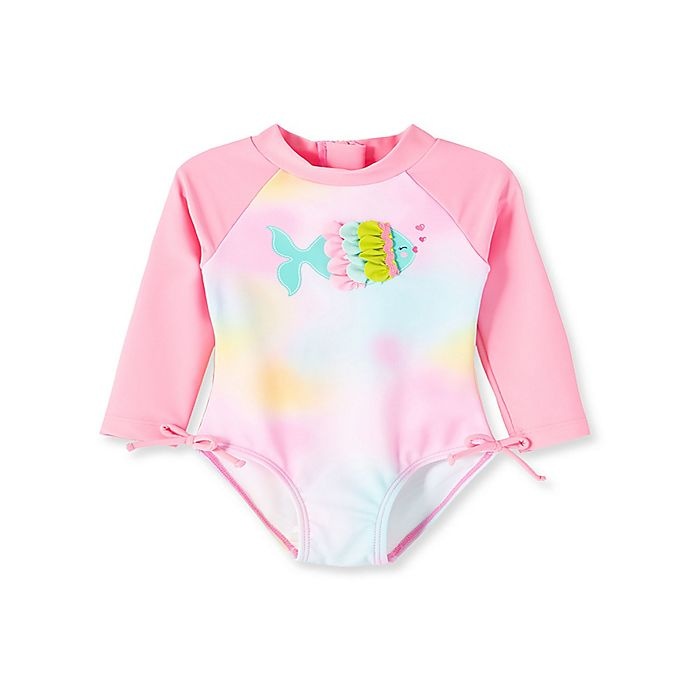 slide 1 of 2, Little Me Rashguard 3-6M Fish Prism Pink, 1 ct