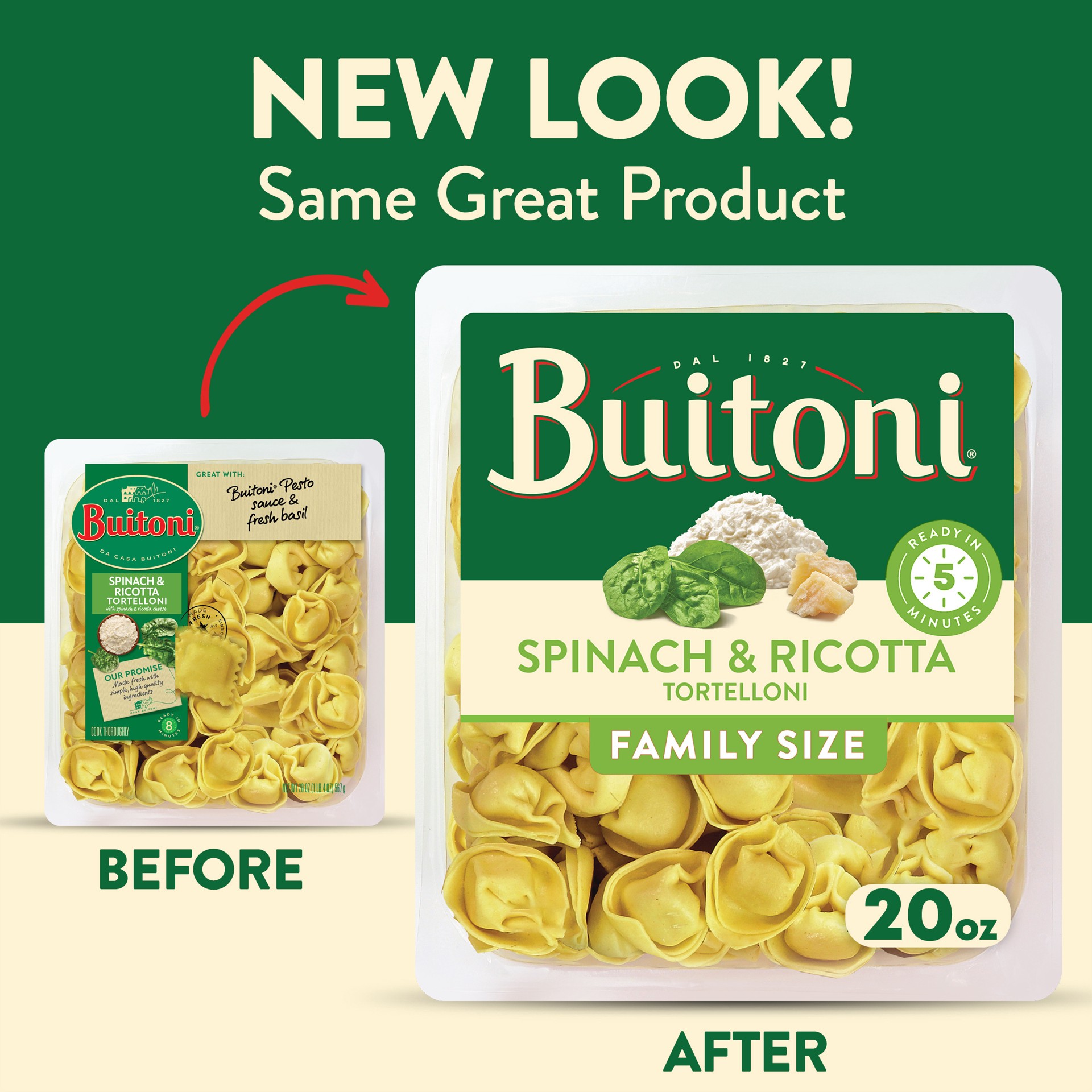 slide 8 of 10, Buitoni Spinach and Ricotta Tortelloni, Refrigerated Pasta, 20 oz