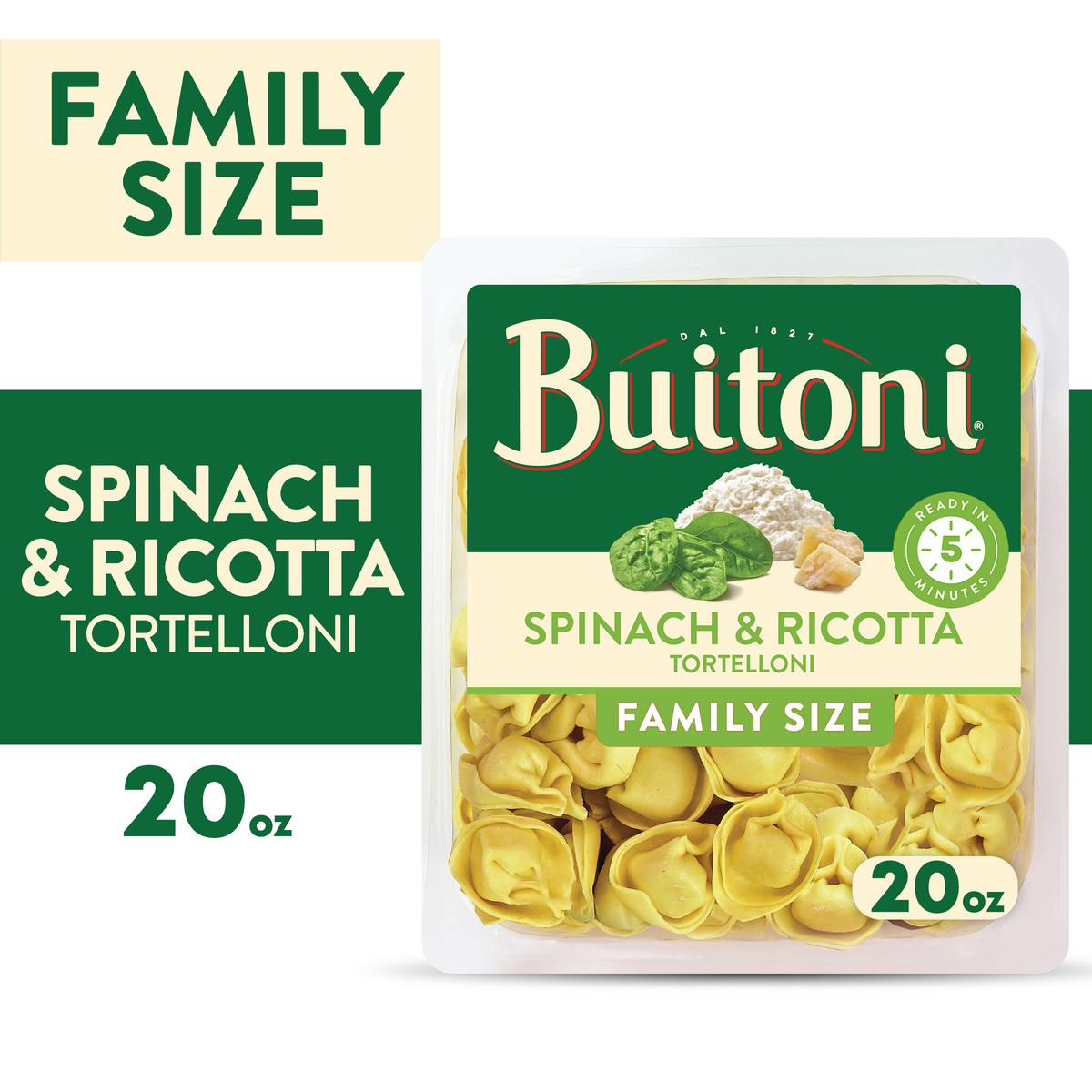 slide 1 of 10, Buitoni Spinach and Ricotta Tortelloni, Refrigerated Pasta, 20 oz