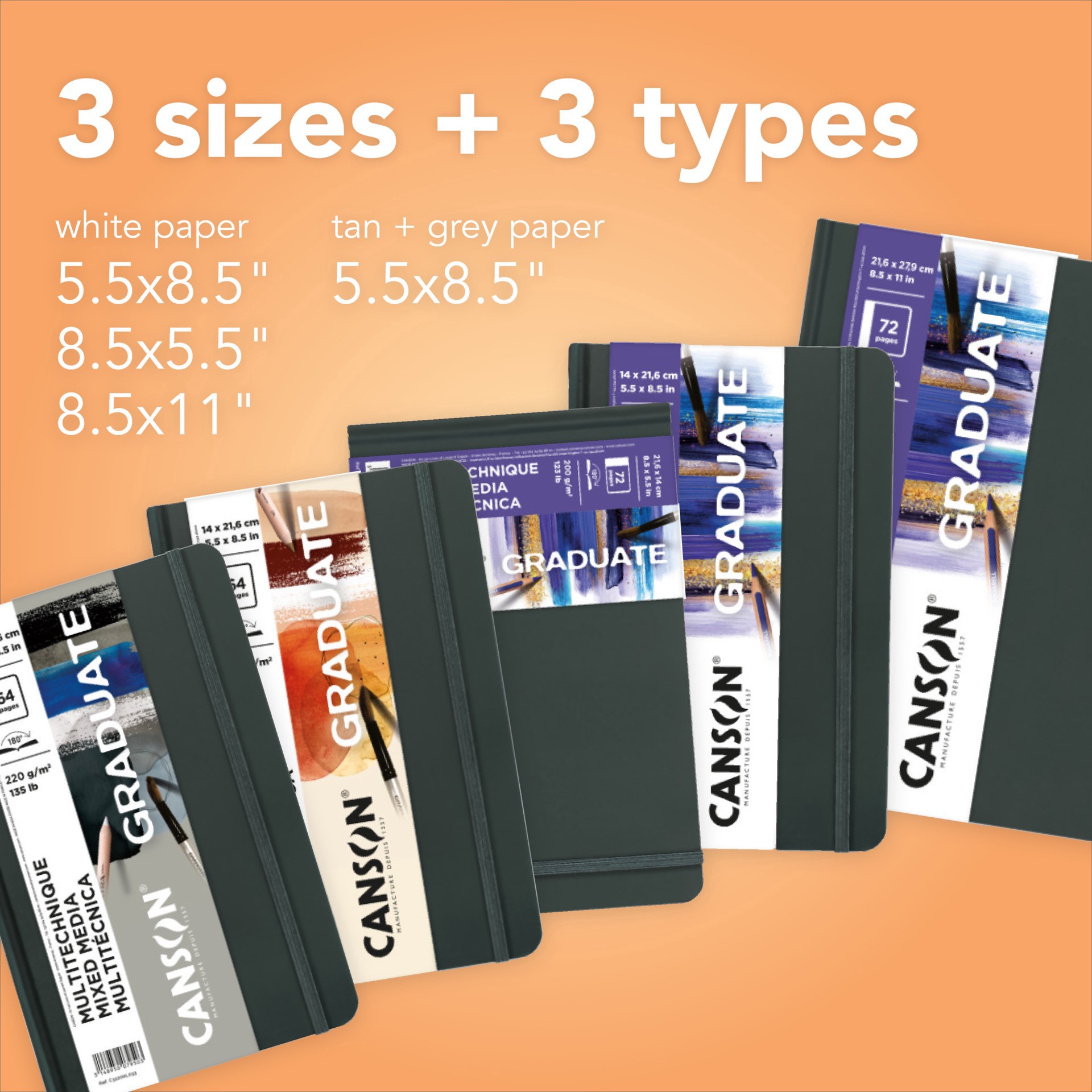 slide 3 of 6, Canson 8.5" X 11" Graduate Mixed Media Book, 8.5 in x 11 in