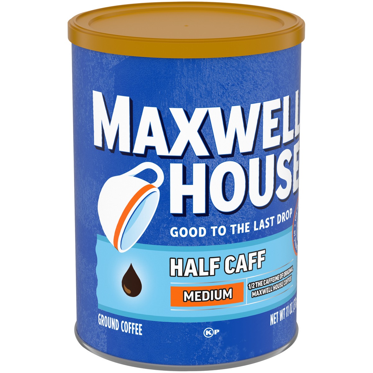 slide 7 of 9, Maxwell House Half Caff Original Medium Roast Ground Coffee, 11 oz Canister, 11 oz