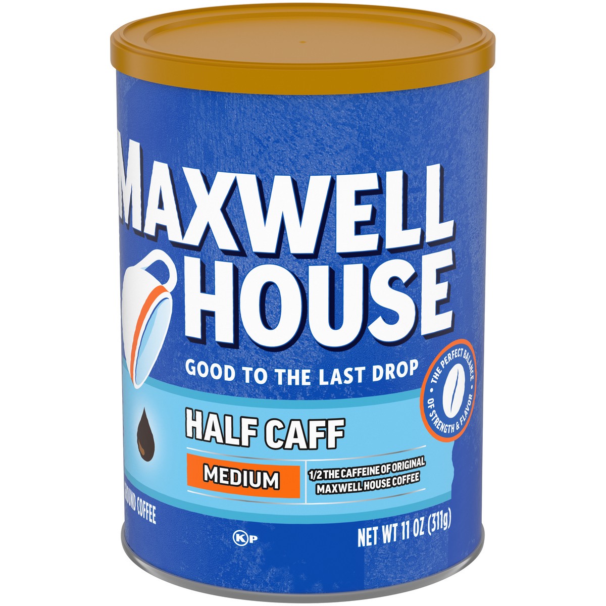 slide 2 of 9, Maxwell House Half Caff Original Medium Roast Ground Coffee, 11 oz Canister, 11 oz