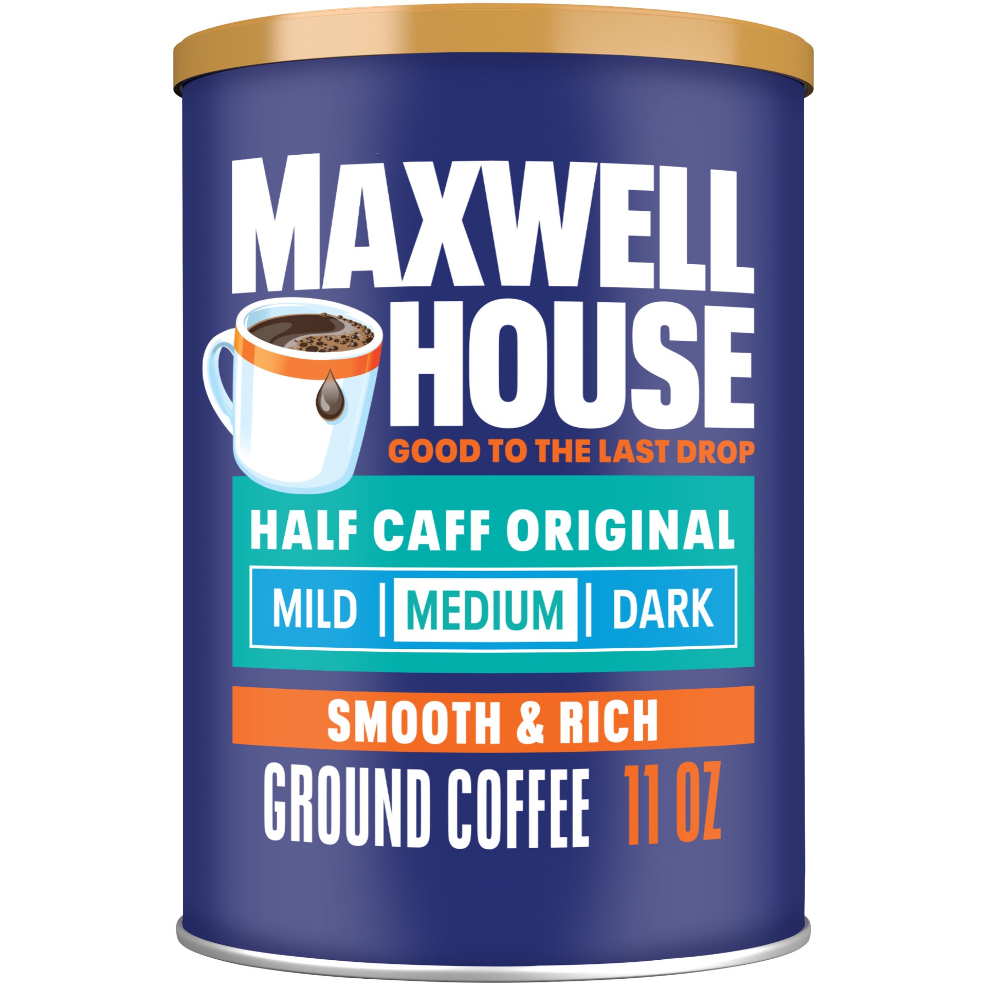 slide 1 of 9, Maxwell House Half Caff Original Medium Roast Ground Coffee, 11 oz Canister, 11 oz